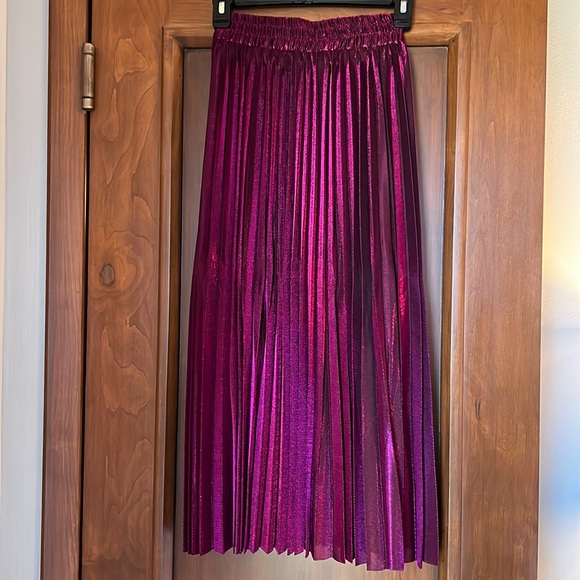 NEW PASTEL Metallic Shiny Shimmer Accordion Pleated Maxi Pink/Purple Skirt - Picture 5 of 13
